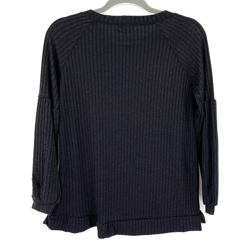 Status By Chenault Black Rib Knit Crewneck‎ Lantern Sleeve Soft Top NWT Women XS - Picture 6 of 7